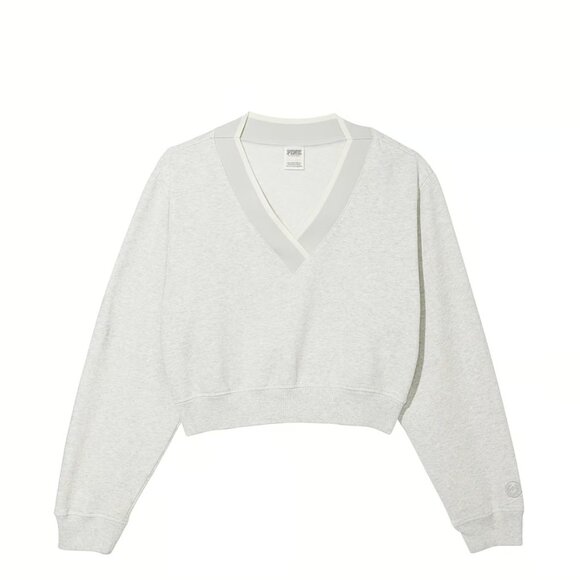NWT Pink VS Heather Stone Grey Premium Fleece V-Neck Pullover - Picture 1 of 3